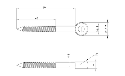 Eye Timber Lag Coach Screw M6 x 60